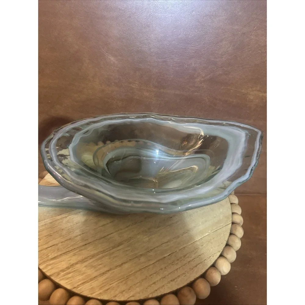 Hand Blown Green-Clear Glass Swan Dish / Bowl Vintage Decor15.5